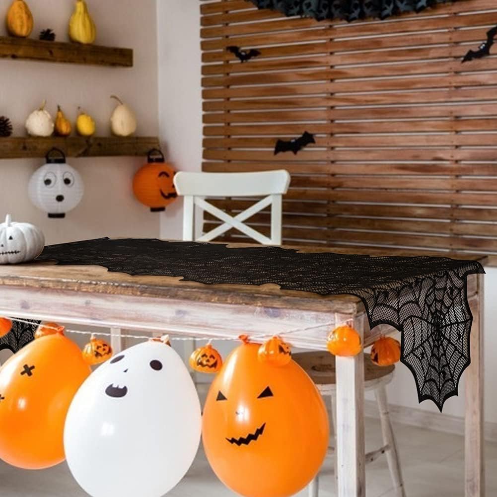 Halloween Table Runner, Black Lace Spider Web Table Runners, 18 x 72Inch