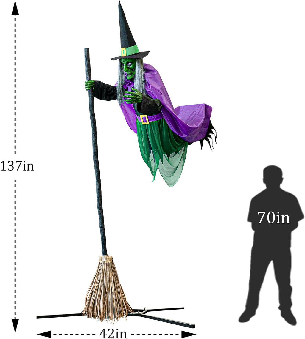 Halloween Decorations Outdoor - 11.5 Ft Animated Hovering Witch Animatronics - Sound & Touch Activated Sensor - Scary Decor Props for Home Outside Garden Yard Lawn Party Decoration