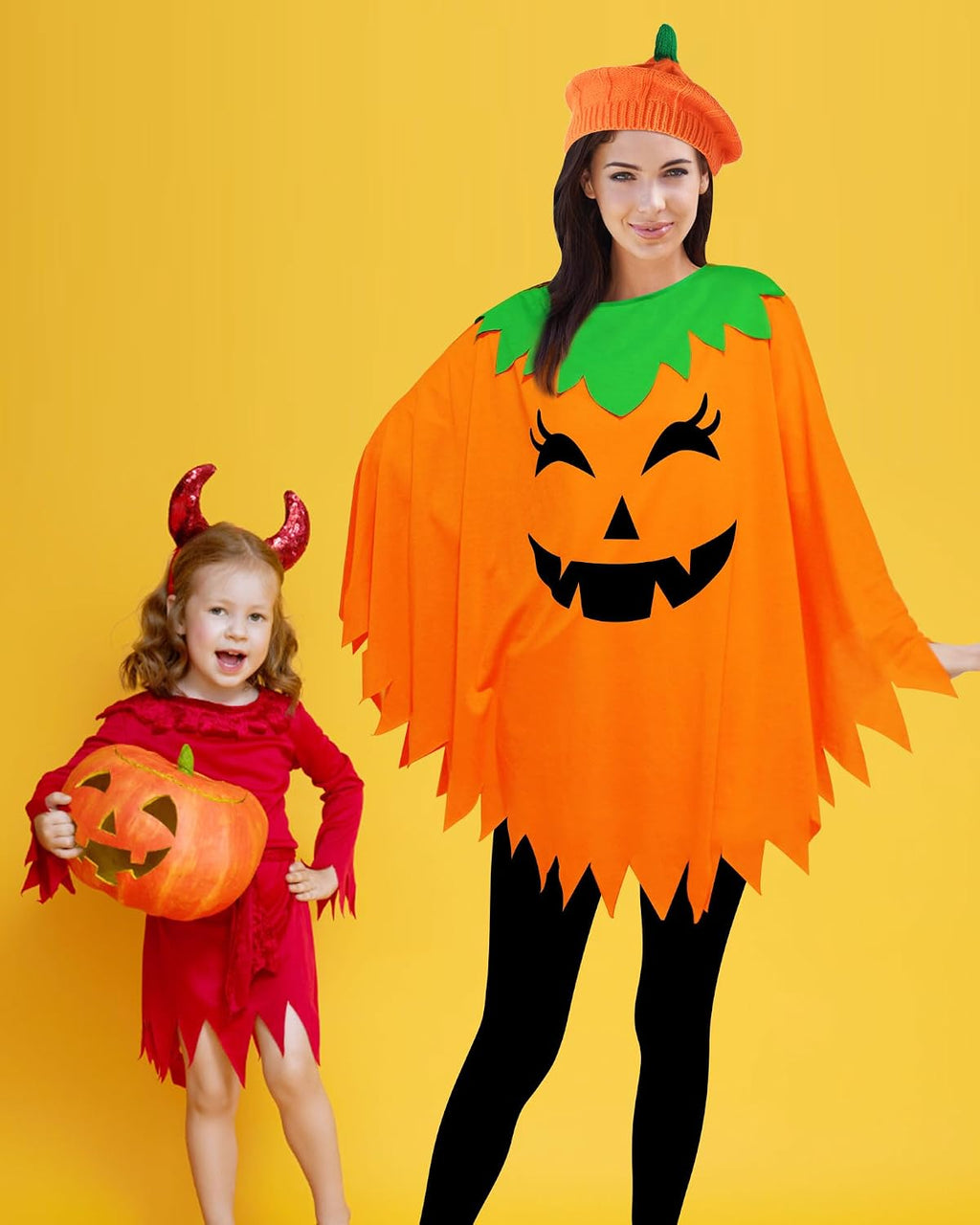 CONGRU Pumpkin Costume for Women Adult,Pumpkin Poncho Halloween Costume Set
