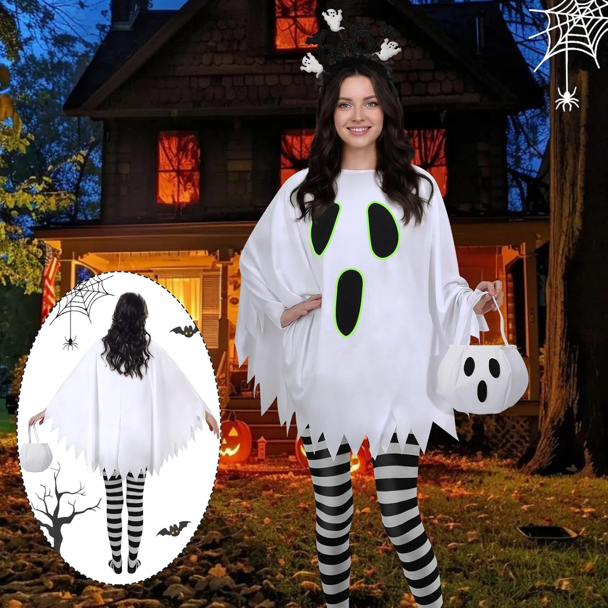 Halloween Costumes for Women Adult,Glow in Dark Ghost Costume Women