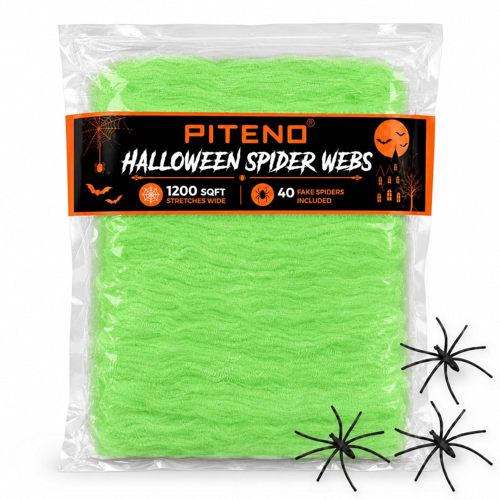 Piteno® 1200 sqft Spider Webs Halloween Decorations with 40 Fake Spiders, Stretchable Halloween Spider Webs for Indoor Outdoor Haunted House Yard Porch Party Decor (White)