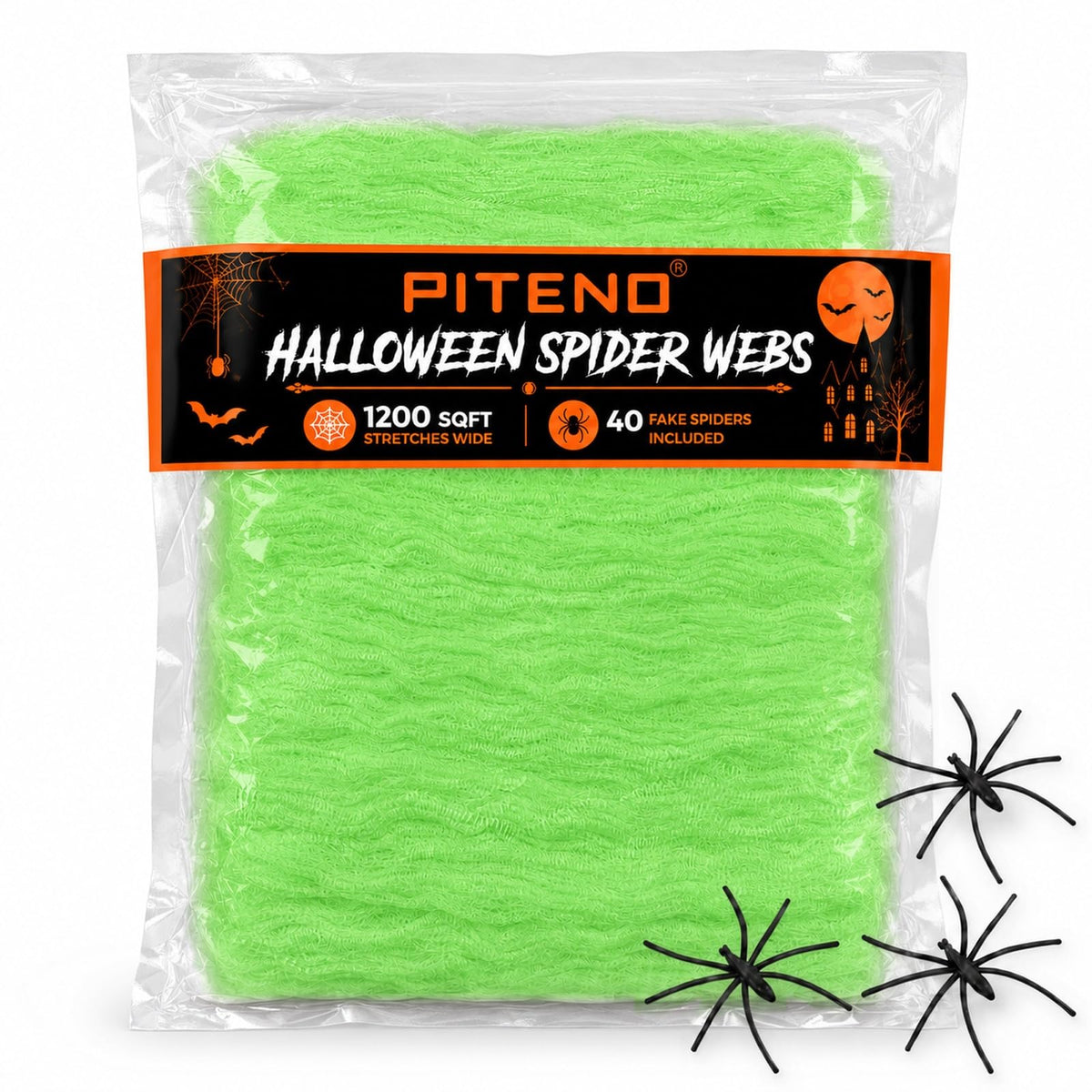 Piteno® 1200 sqft Spider Webs Halloween Decorations with 40 Fake Spiders, Stretchable Halloween Spider Webs for Indoor Outdoor Haunted House Yard Porch Party Decor (White)