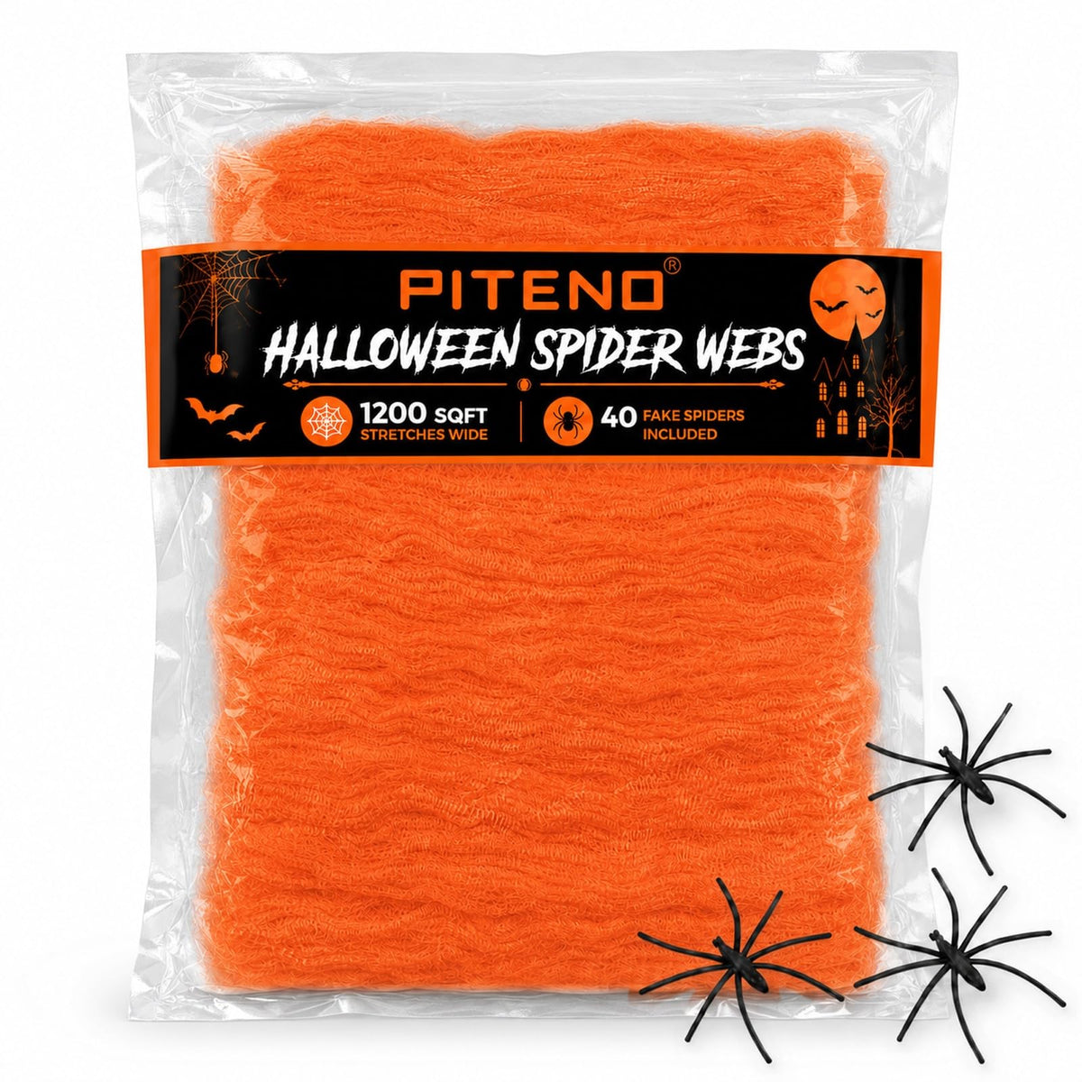 Piteno® 1200 sqft Spider Webs Halloween Decorations with 40 Fake Spiders, Stretchable Halloween Spider Webs for Indoor Outdoor Haunted House Yard Porch Party Decor (White)