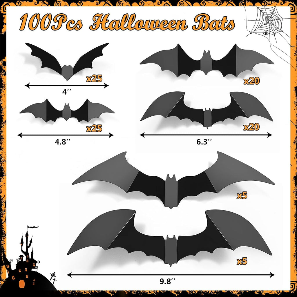 LUDILO 100Pcs Bats Halloween Decorations: Halloween Bats Wall Décor Sticker