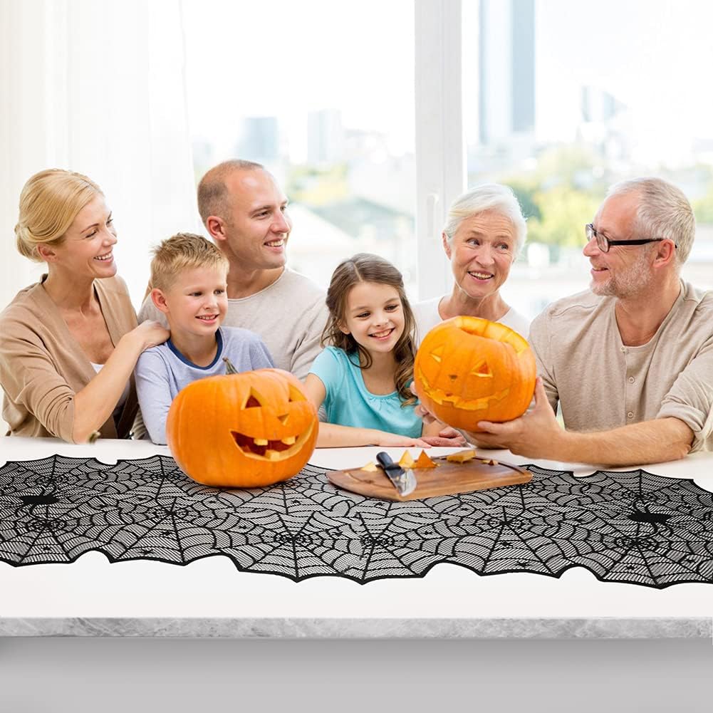 Halloween Table Runner, Black Lace Spider Web Table Runners, 18 x 72Inch