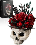 Gothic Skull Rose Flowers Building Blocks Set, Horror Botanical Brick Kit