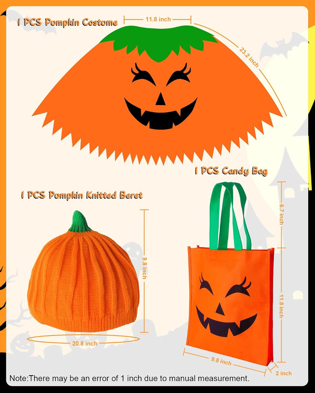 CONGRU Pumpkin Costume for Women Adult,Pumpkin Poncho Halloween Costume Set