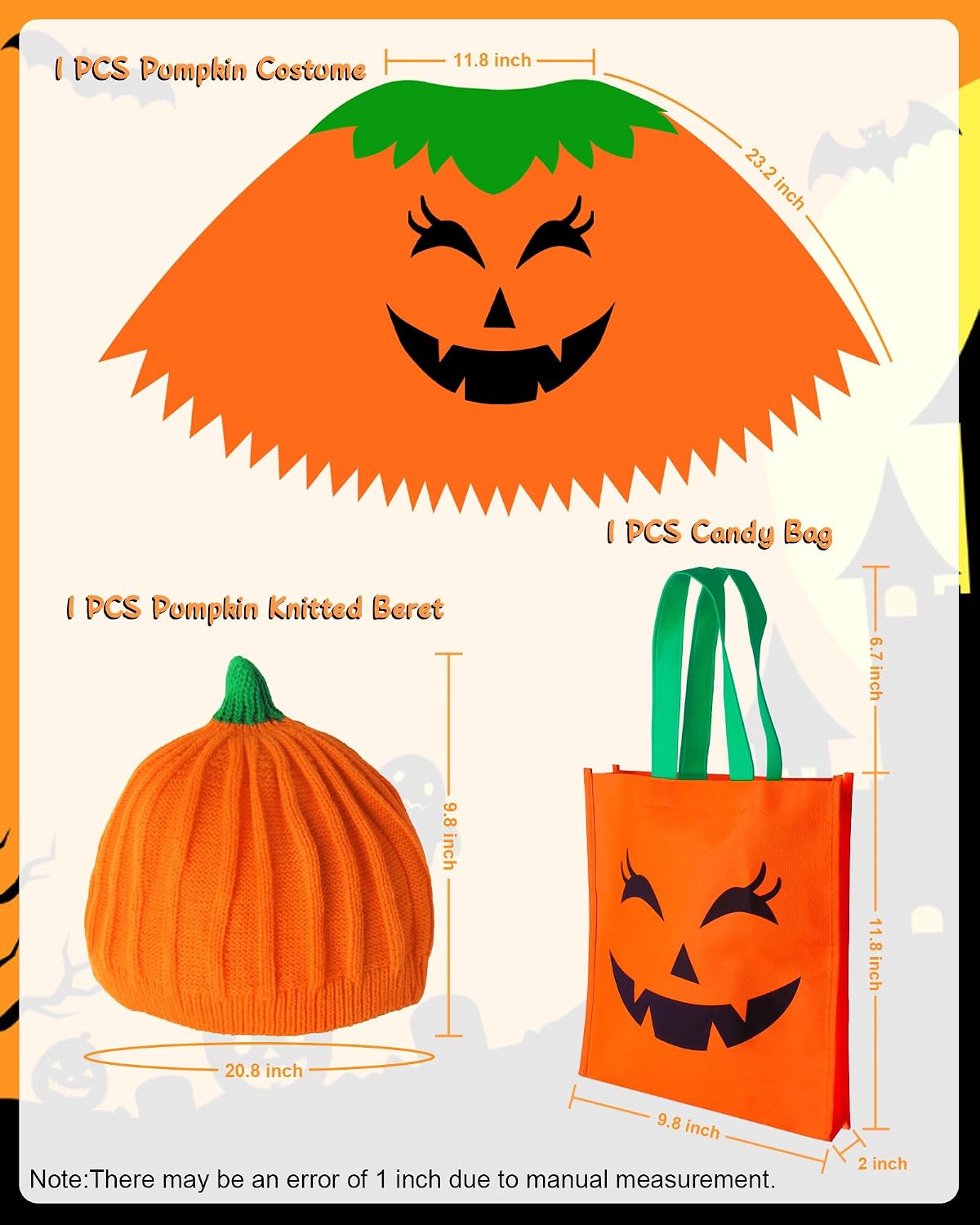 CONGRU Pumpkin Costume for Women Adult,Pumpkin Poncho Halloween Costume Set