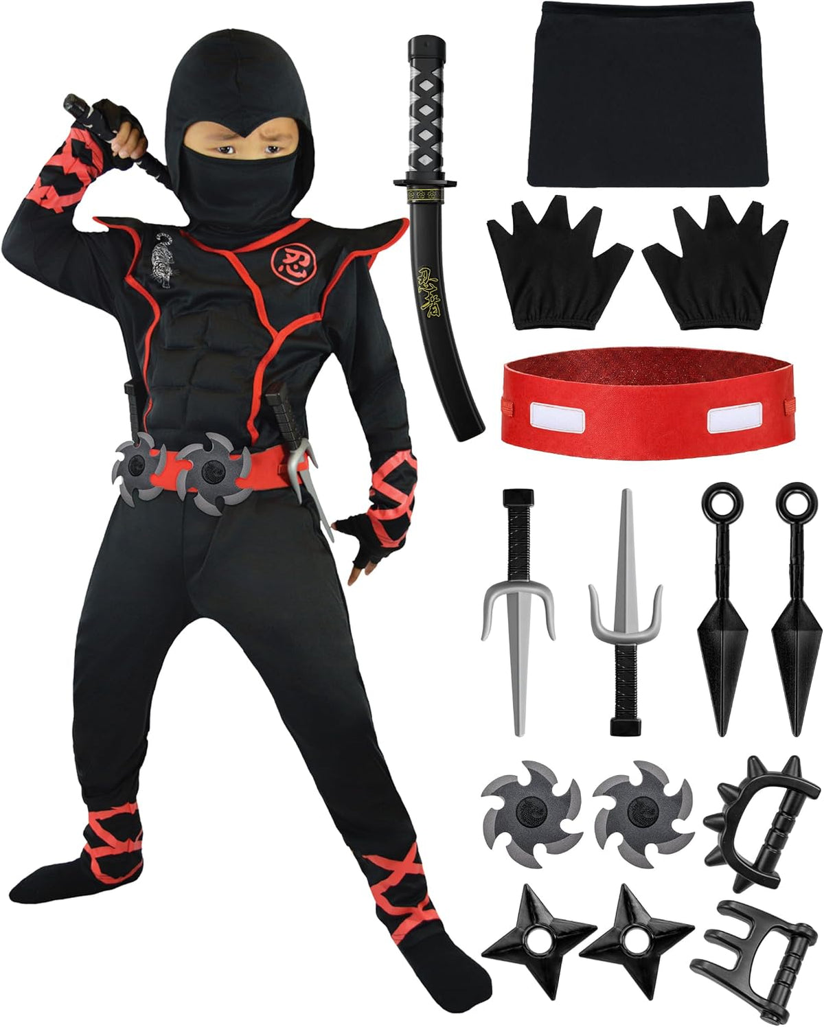 Spooktacular Creations Halloween Ninja Costume, Ninja Outfit Set for Kids, Halloween Costumes for Boys Dress Up Party