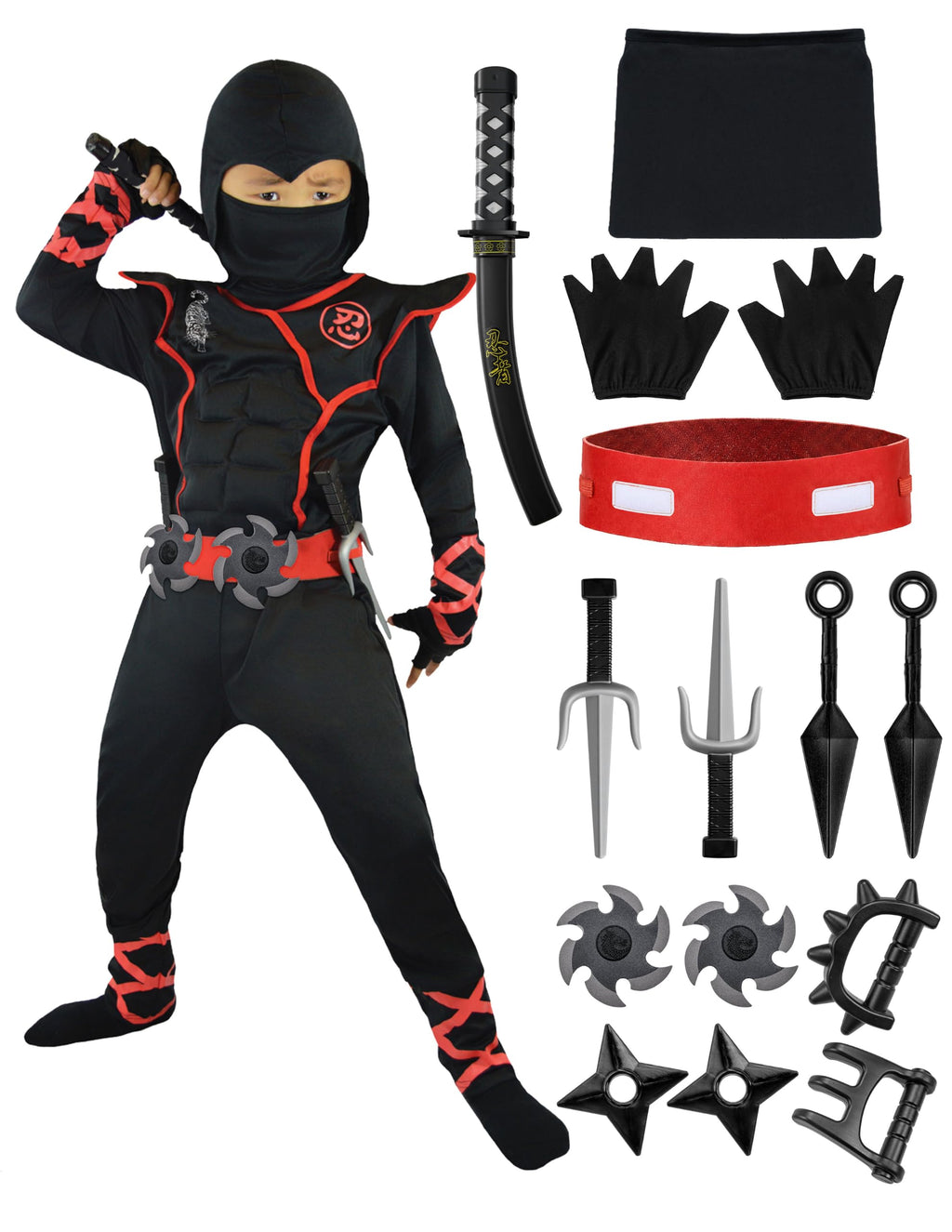 Spooktacular Creations Halloween Ninja Costume, Ninja Outfit Set for Kids, Halloween Costumes for Boys Dress Up Party