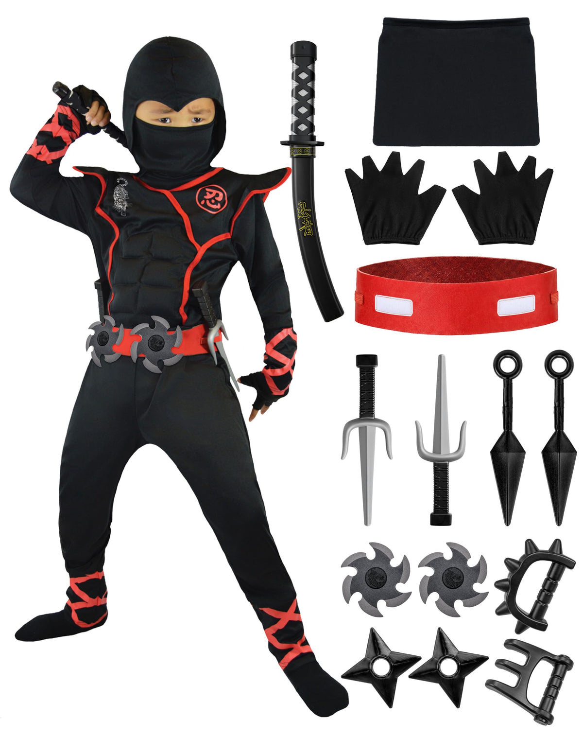 Spooktacular Creations Halloween Ninja Costume, Ninja Outfit Set for Kids, Halloween Costumes for Boys Dress Up Party