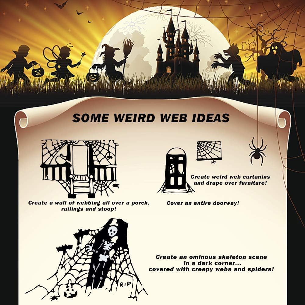 ZPISF 1400 sqft Halloween Spider Webs Decorations with 150 Extra Fake Spiders, Super Stretchy Cobwebs for Halloween Decor Indoor and Outdoor
