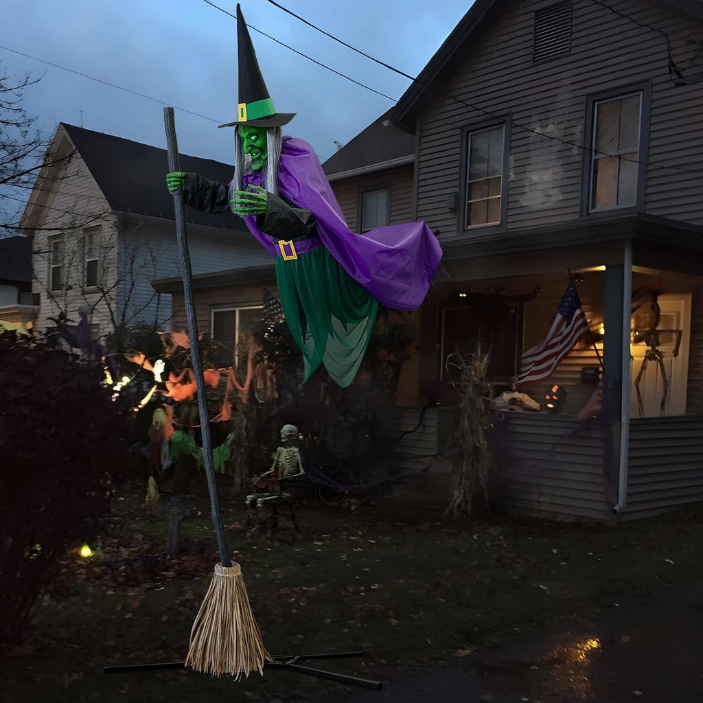 Halloween Decorations Outdoor - 11.5 Ft Animated Hovering Witch Animatronics - Sound & Touch Activated Sensor - Scary Decor Props for Home Outside Garden Yard Lawn Party Decoration