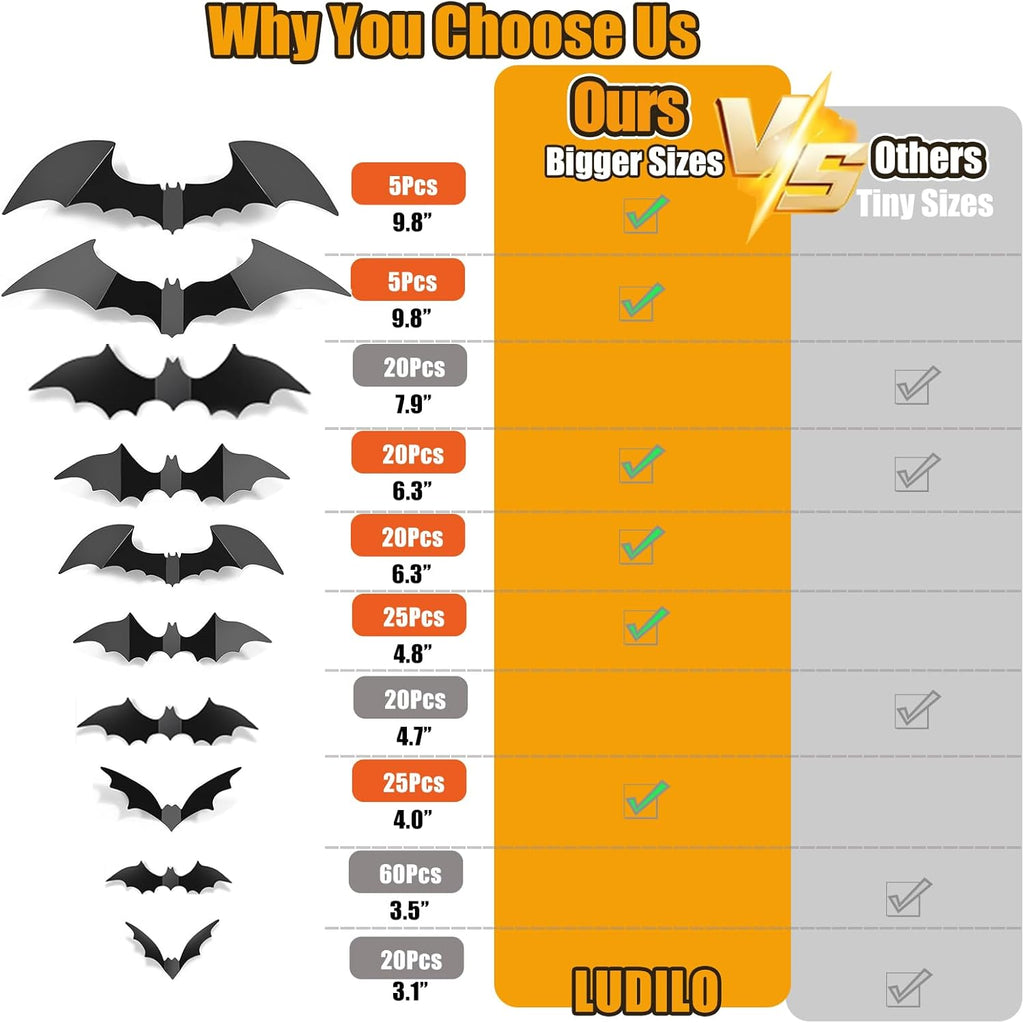 LUDILO 100Pcs Bats Halloween Decorations: Halloween Bats Wall Décor Sticker