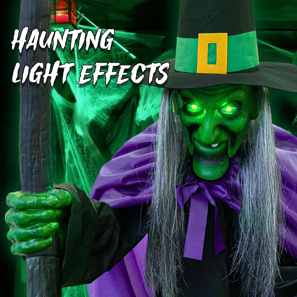 Halloween Decorations Outdoor - 11.5 Ft Animated Hovering Witch Animatronics - Sound & Touch Activated Sensor - Scary Decor Props for Home Outside Garden Yard Lawn Party Decoration