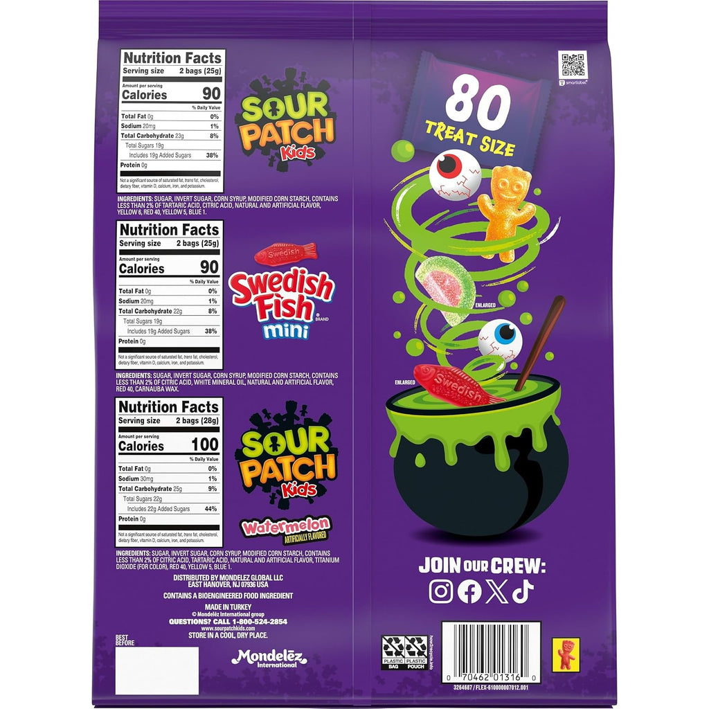 SOUR PATCH KIDS, SWEDISH FISH Soft & Chewy Candy Variety Pack, 80 ct
