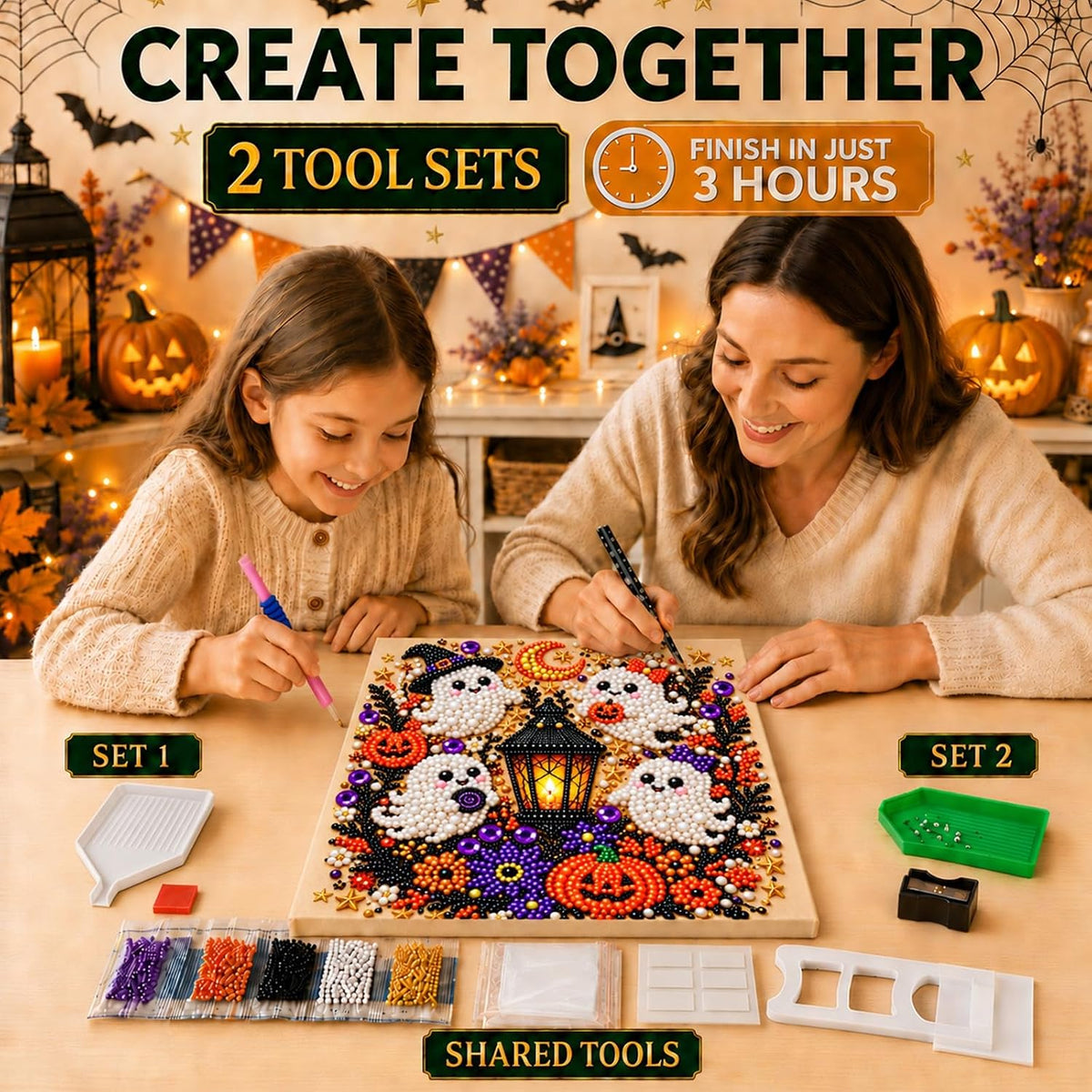 Diamond and Pearl Art Kits for Adults, Halloween Decorations, Framed Decor