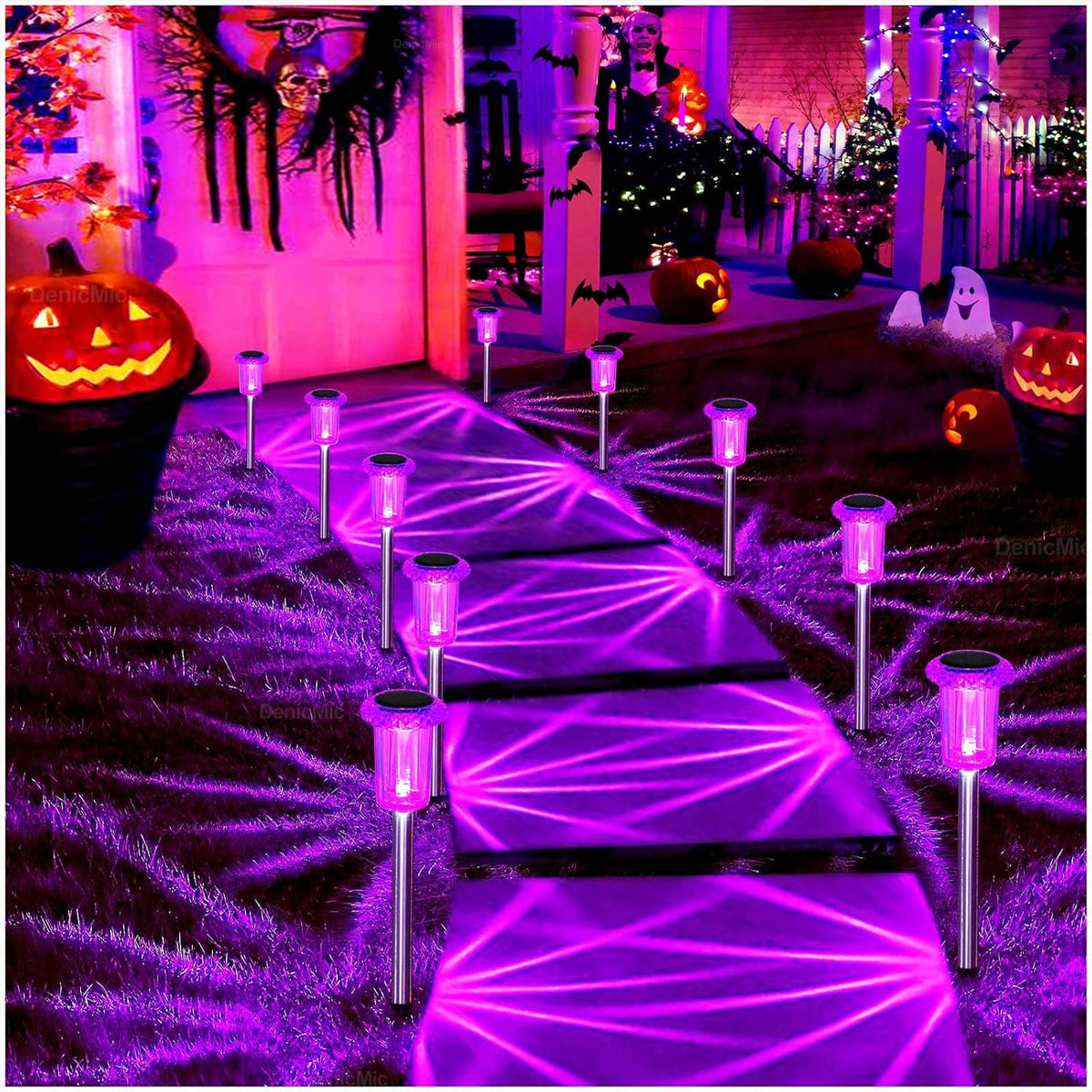 DenicMic Solar Halloween Lights Outdoor Waterproof 10 Pack Halloween Decor