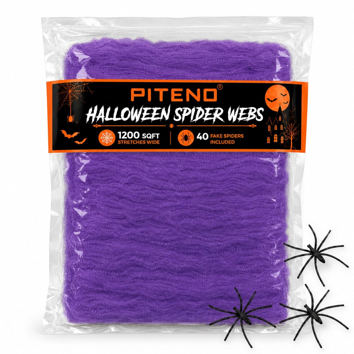 Piteno® 1200 sqft Spider Webs Halloween Decorations with 40 Fake Spiders, Stretchable Halloween Spider Webs for Indoor Outdoor Haunted House Yard Porch Party Decor (White)