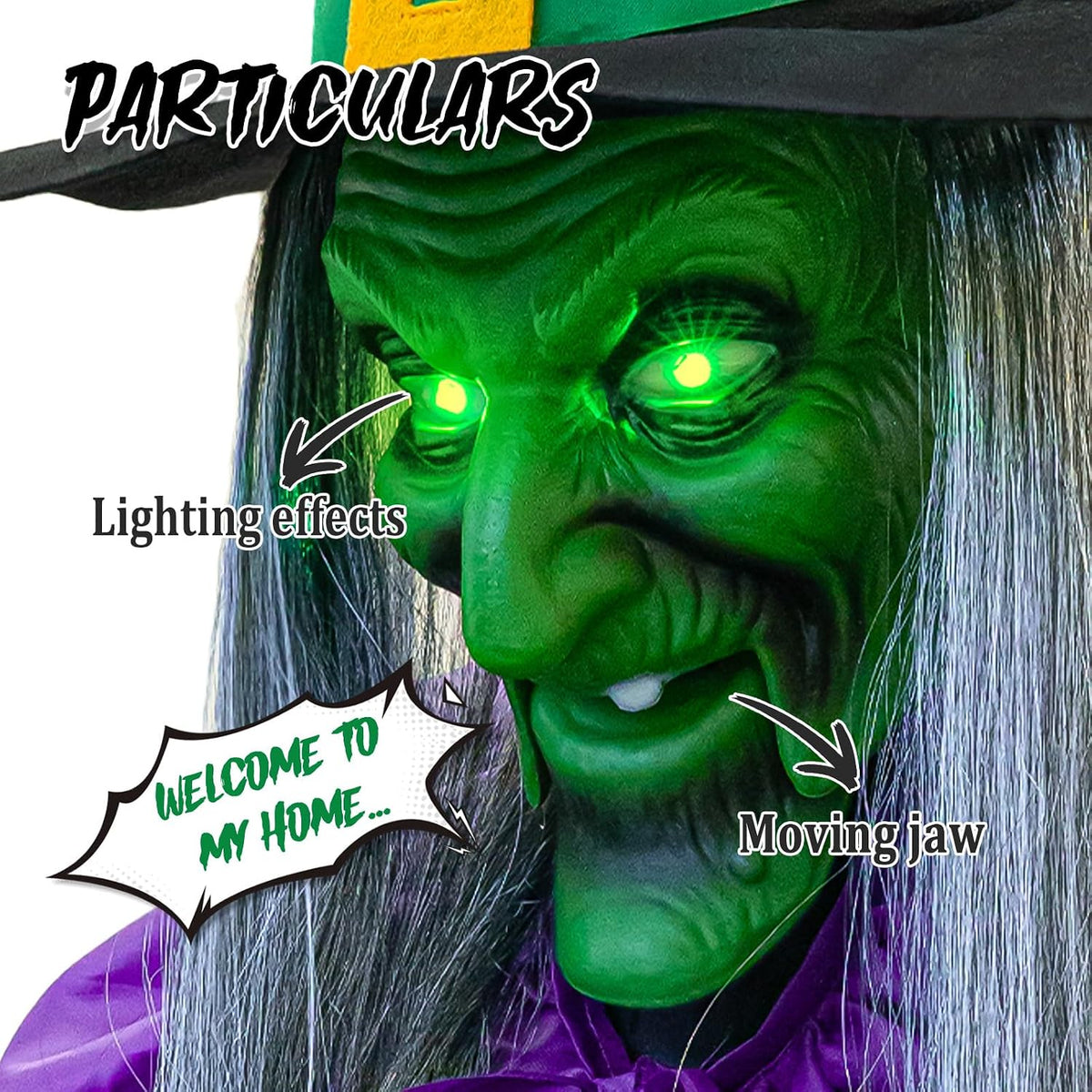 Halloween Decorations Outdoor - 11.5 Ft Animated Hovering Witch Animatronics - Sound & Touch Activated Sensor - Scary Decor Props for Home Outside Garden Yard Lawn Party Decoration