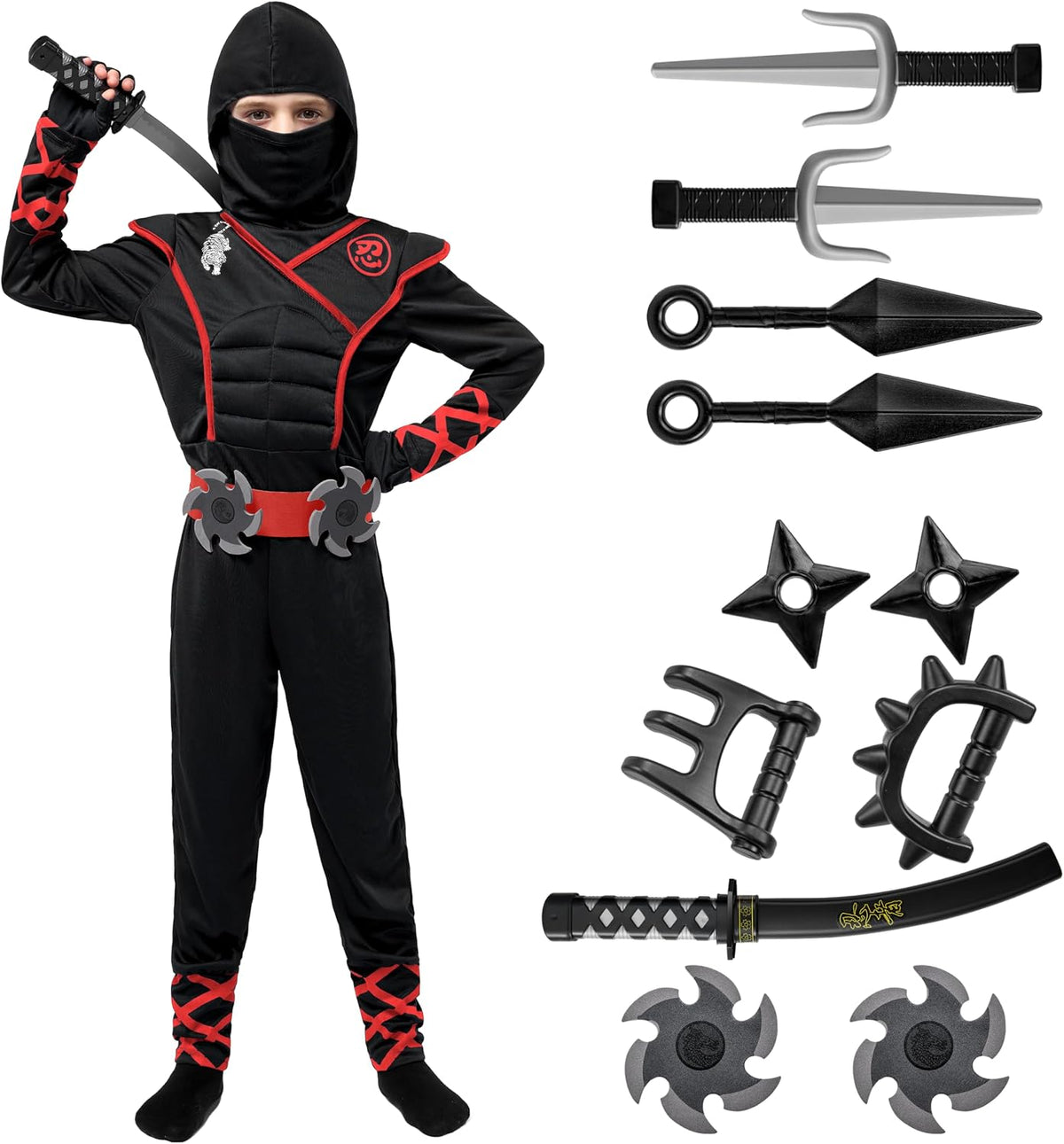 Spooktacular Creations Halloween Ninja Costume, Ninja Outfit Set for Kids, Halloween Costumes for Boys Dress Up Party