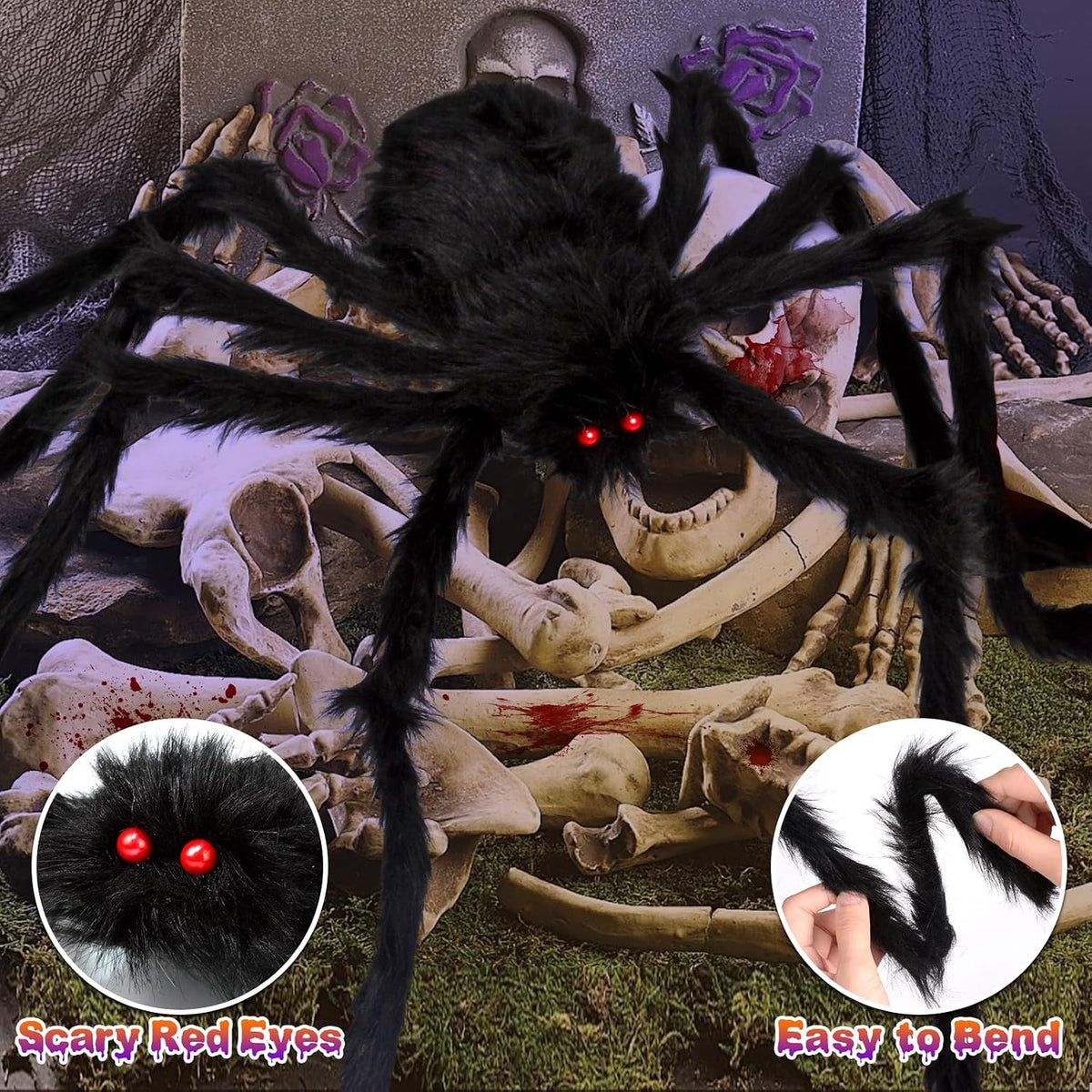 OCATO 200" Halloween Decorations Spider Web Lights Outdoor +59" Fake Spider