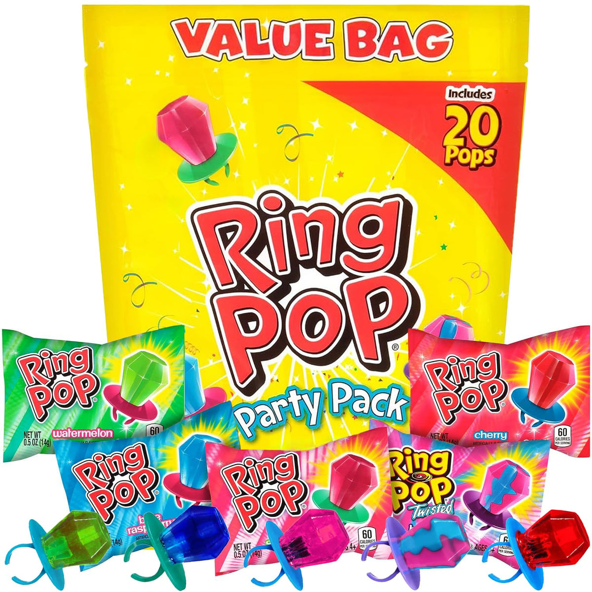 Ring Pop Halloween Candy Lollipops, 50 Count, Bulk Assorted Party Favors