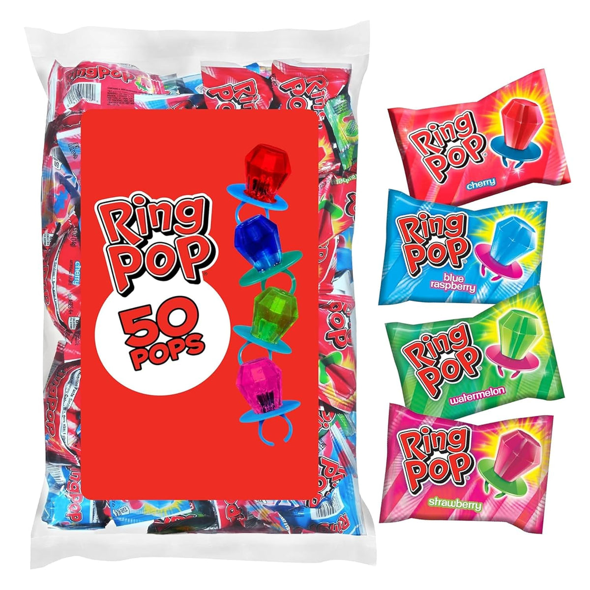 Ring Pop Halloween Candy Lollipops, 50 Count, Bulk Assorted Party Favors