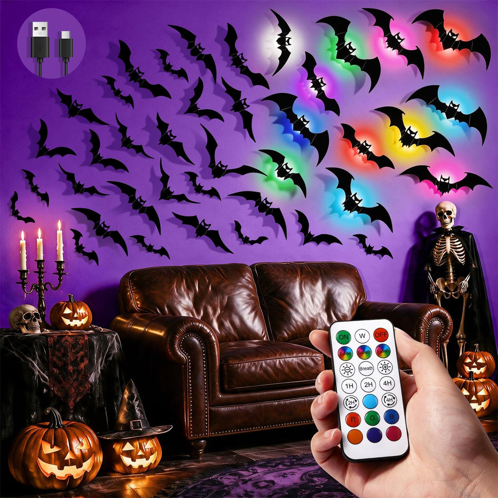 LUDILO 100Pcs Bats Halloween Decorations: Halloween Bats Wall Décor Sticker
