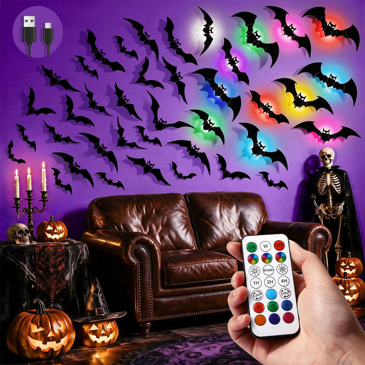 LUDILO 100Pcs Bats Halloween Decorations: Halloween Bats Wall Décor Sticker