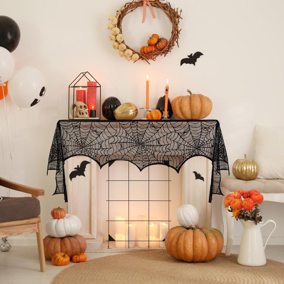 Halloween Table Runner, Black Lace Spider Web Table Runners, 18 x 72Inch