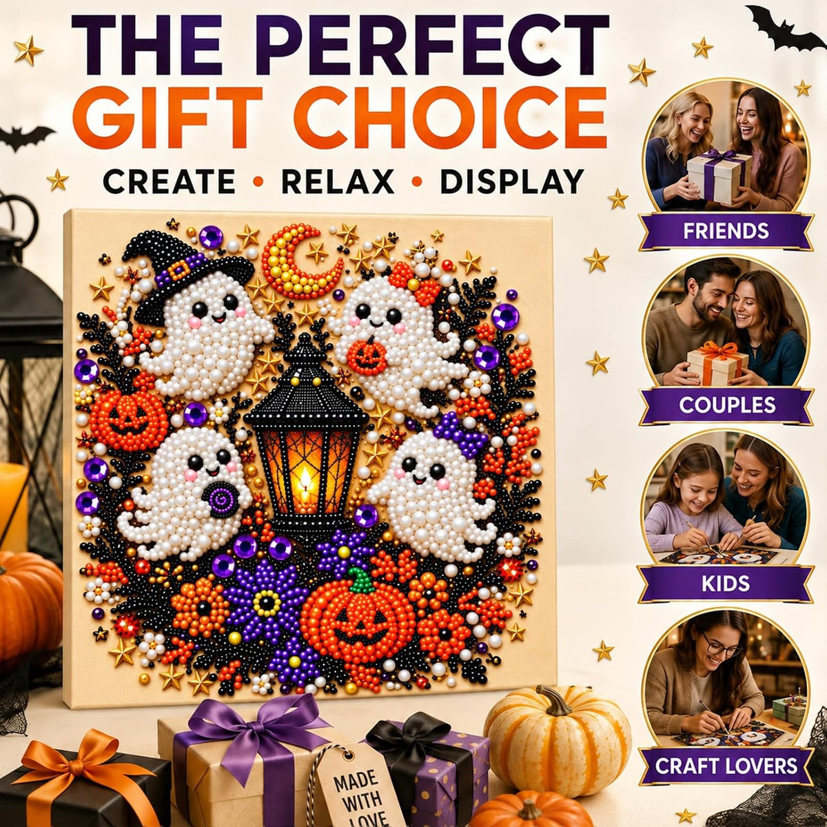 Diamond and Pearl Art Kits for Adults, Halloween Decorations, Framed Decor