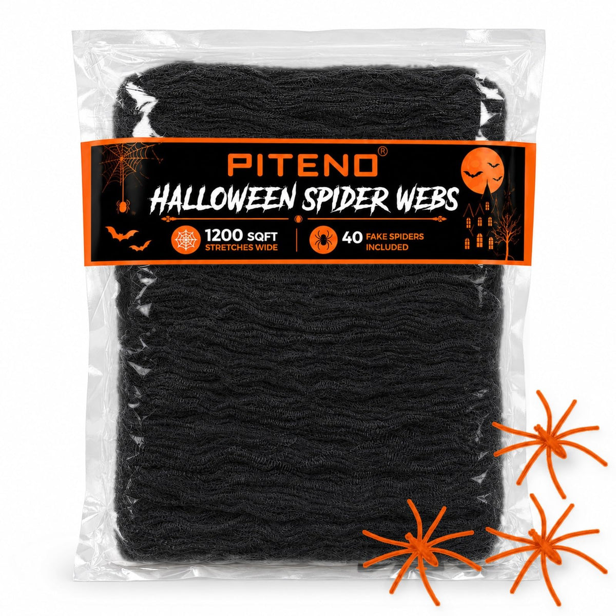 Piteno® 1200 sqft Spider Webs Halloween Decorations with 40 Fake Spiders, Stretchable Halloween Spider Webs for Indoor Outdoor Haunted House Yard Porch Party Decor (White)