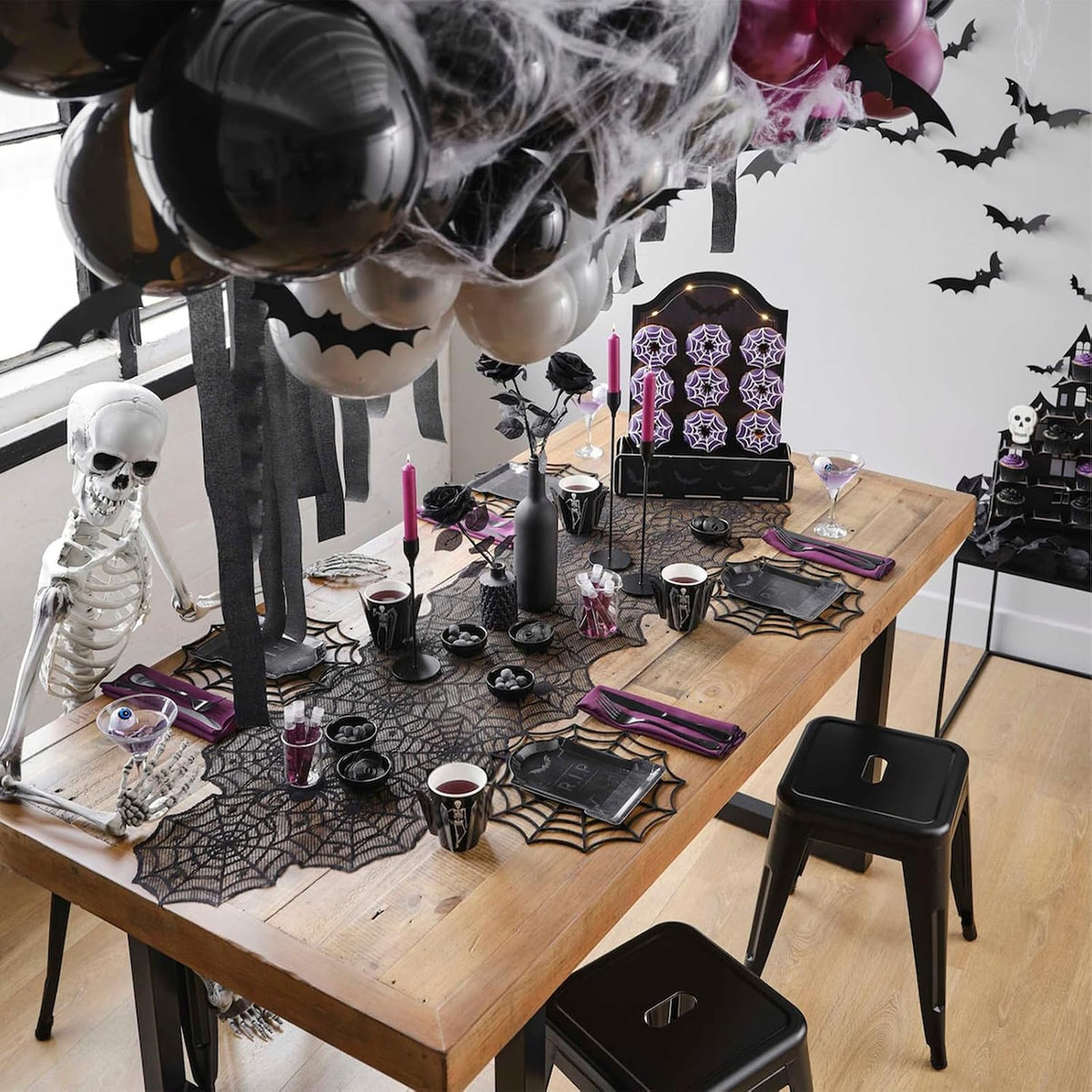 Halloween Table Runner, Black Lace Spider Web Table Runners, 18 x 72Inch