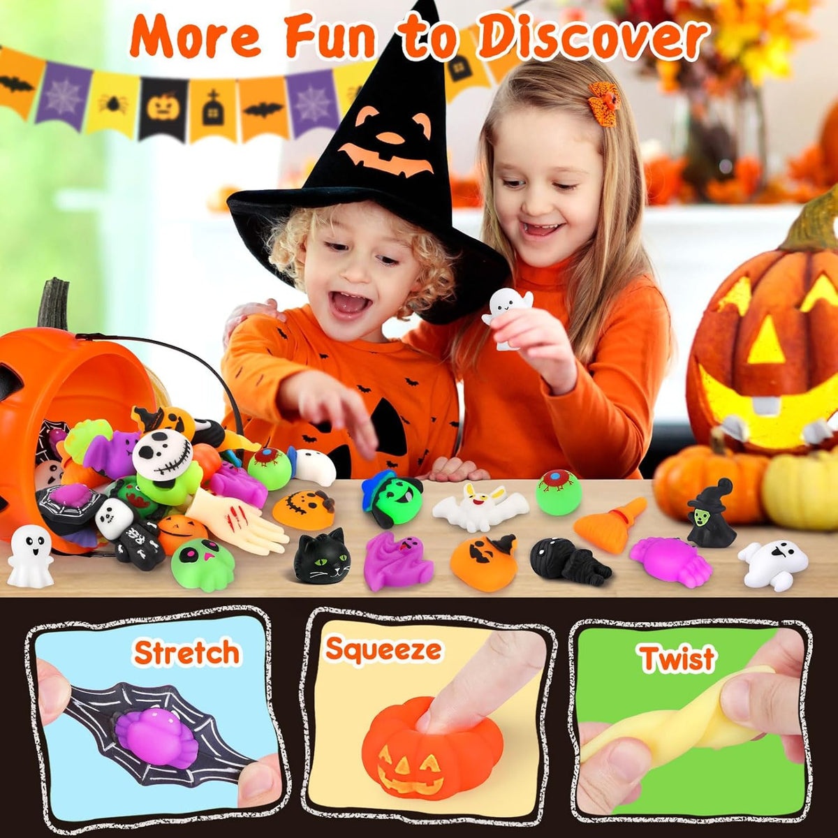 OCATO 30Pcs Halloween Mochi Squishy Toys, Halloween Party Favors for Kids
