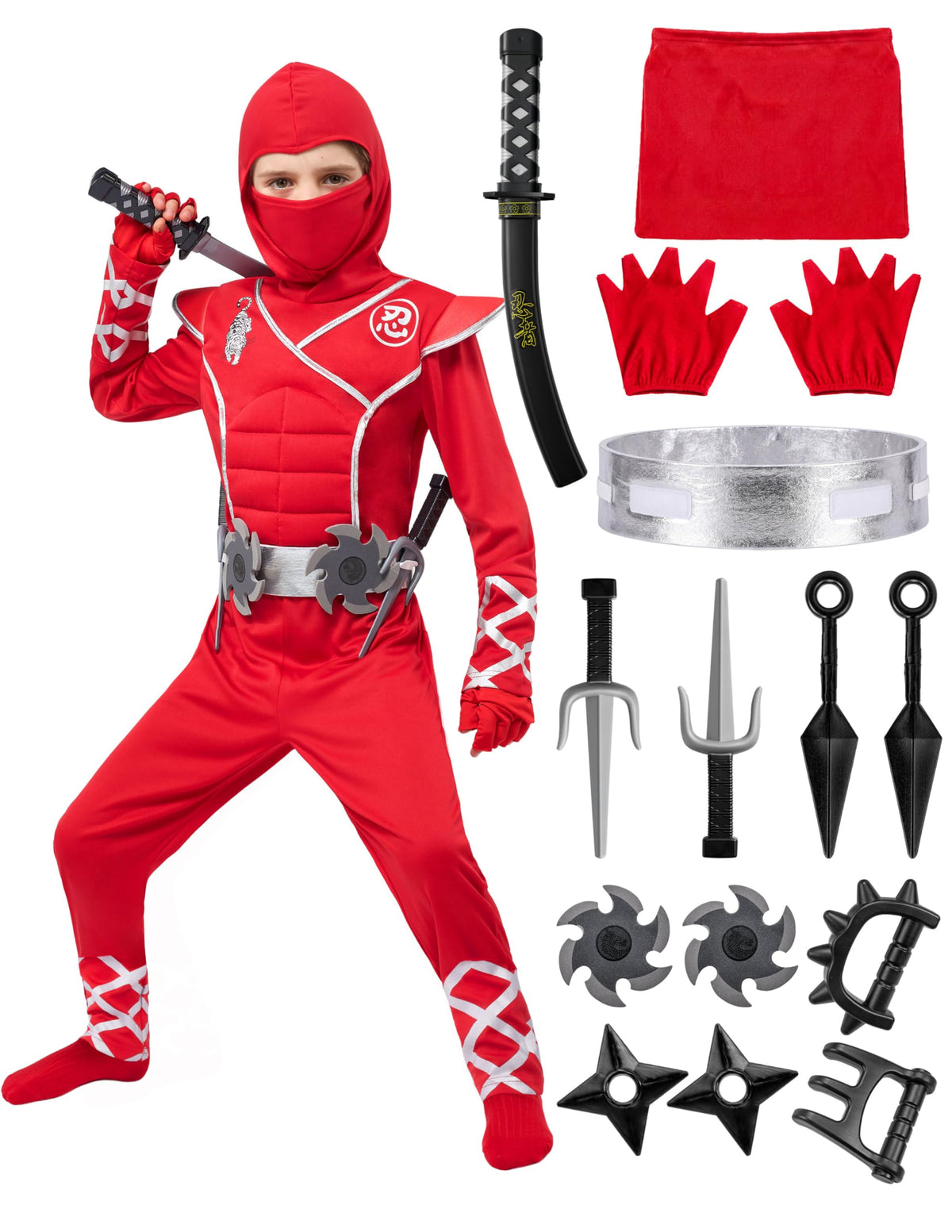Spooktacular Creations Halloween Ninja Costume, Ninja Outfit Set for Kids, Halloween Costumes for Boys Dress Up Party