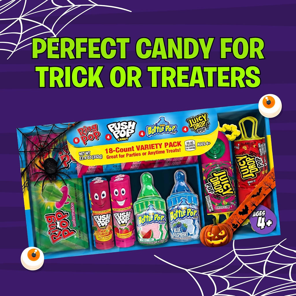 Halloween Candy Variety Pack, 18 Ct, Ring Pop, Push Pop & More
