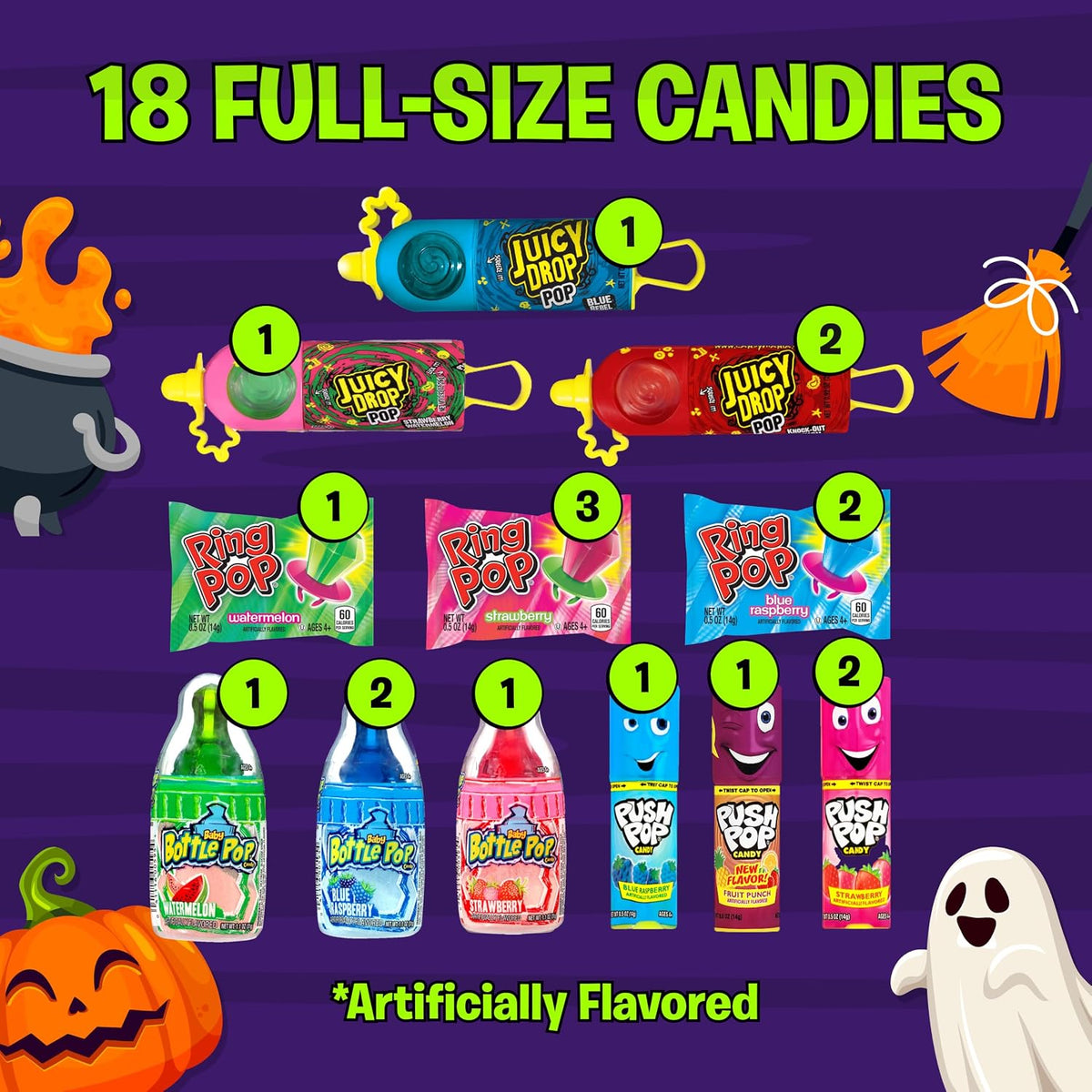 Halloween Candy Variety Pack, 18 Ct, Ring Pop, Push Pop & More
