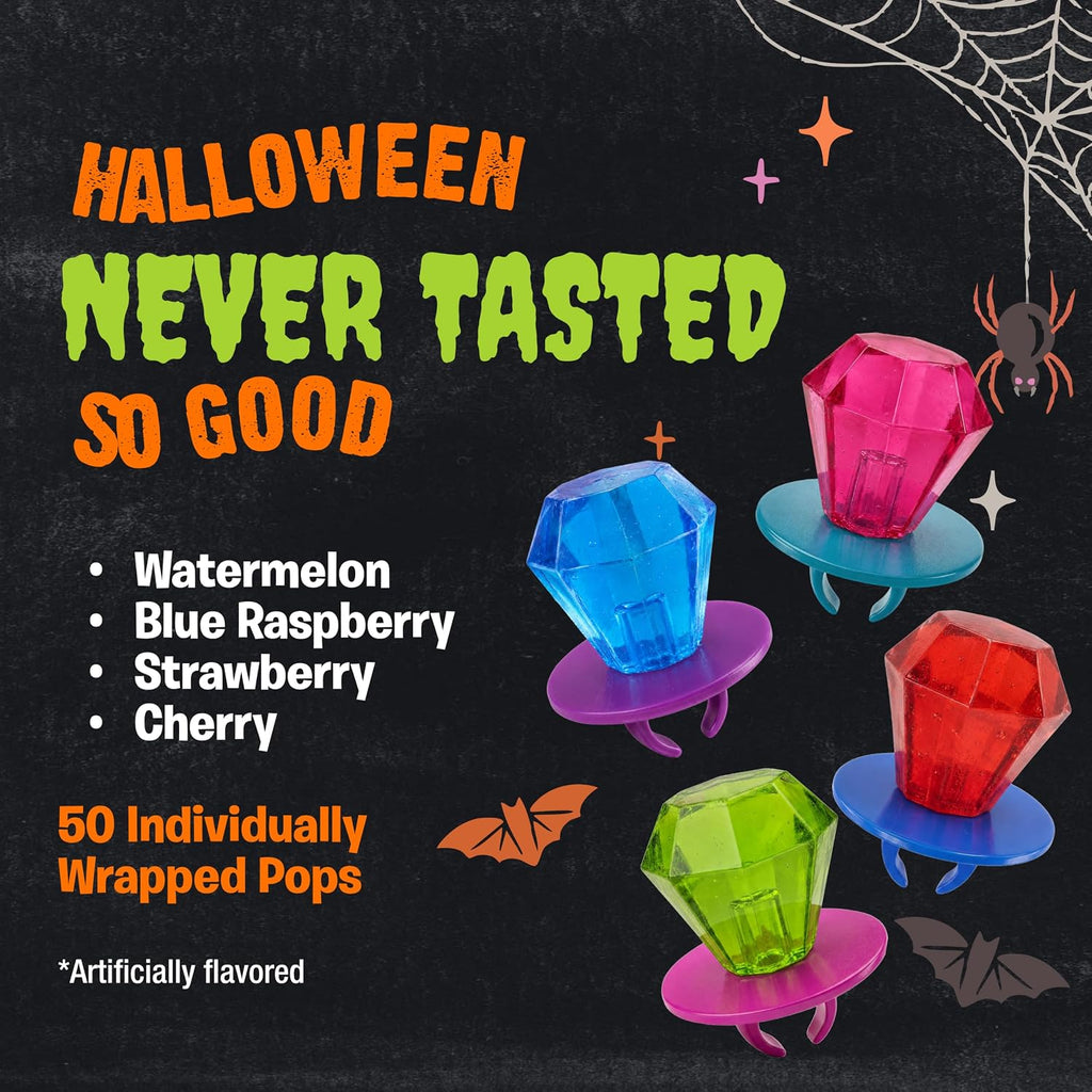 Ring Pop Halloween Candy Lollipops, 50 Count, Bulk Assorted Party Favors