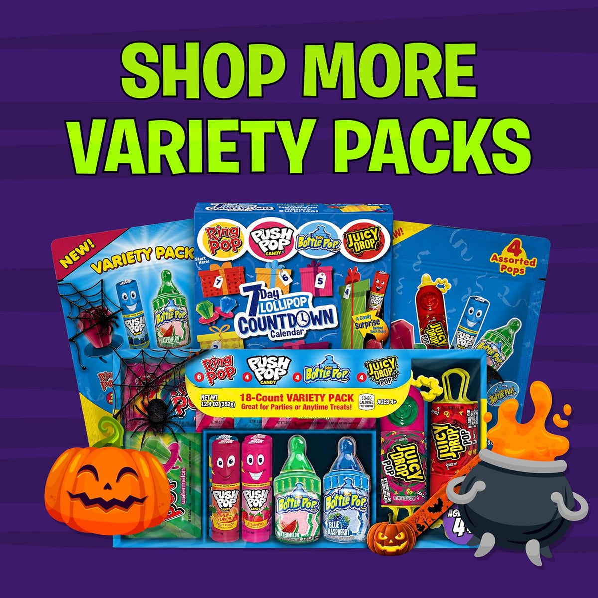 Halloween Candy Variety Pack, 18 Ct, Ring Pop, Push Pop & More