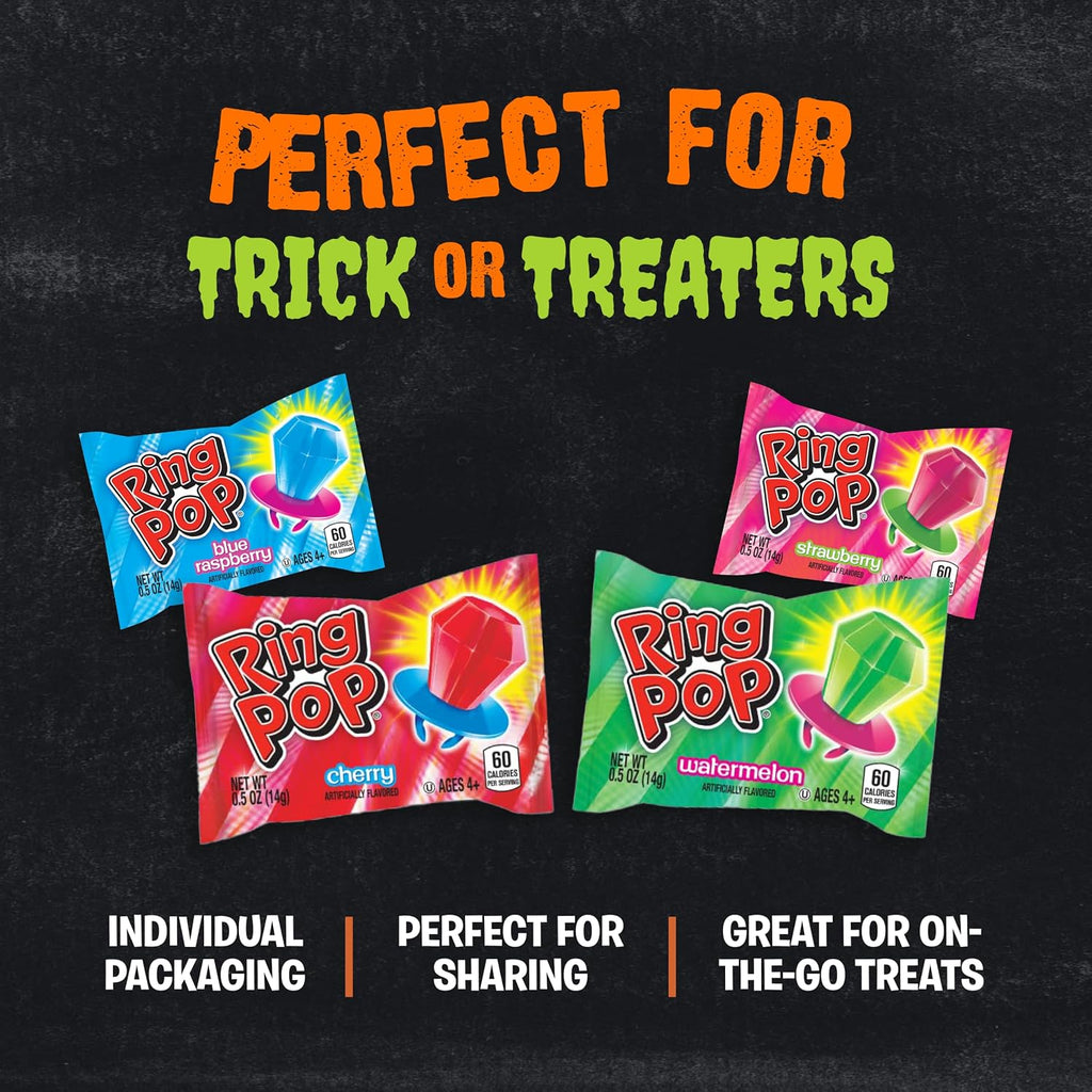 Ring Pop Halloween Candy Lollipops, 50 Count, Bulk Assorted Party Favors