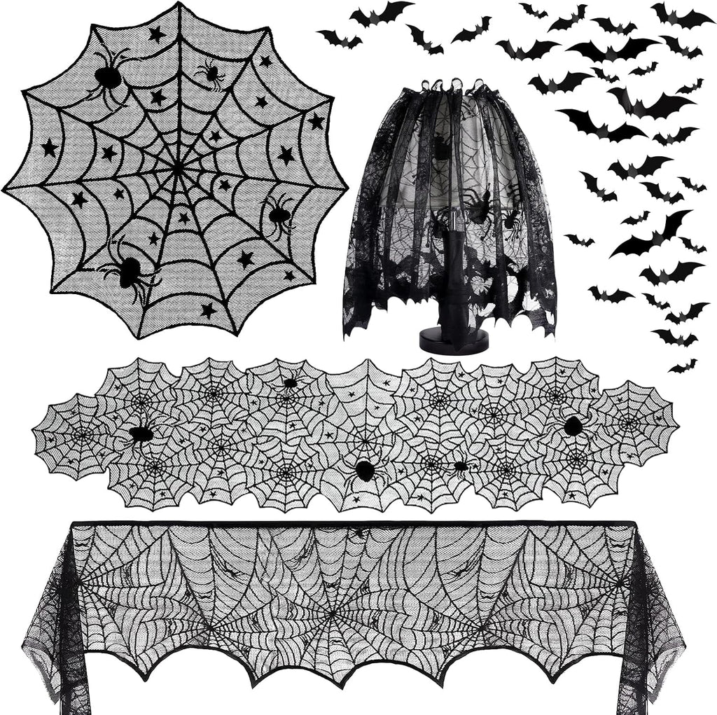 5Pack Halloween Spiderweb Tablecloth Runner Fireplace Scarf Lampshade Bats