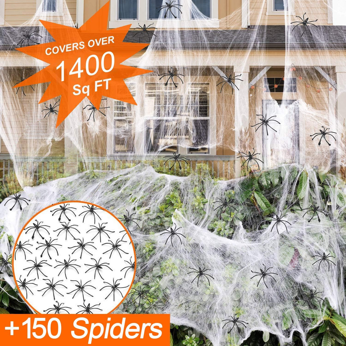 ZPISF 1400 sqft Halloween Spider Webs Decorations with 150 Extra Fake Spiders, Super Stretchy Cobwebs for Halloween Decor Indoor and Outdoor